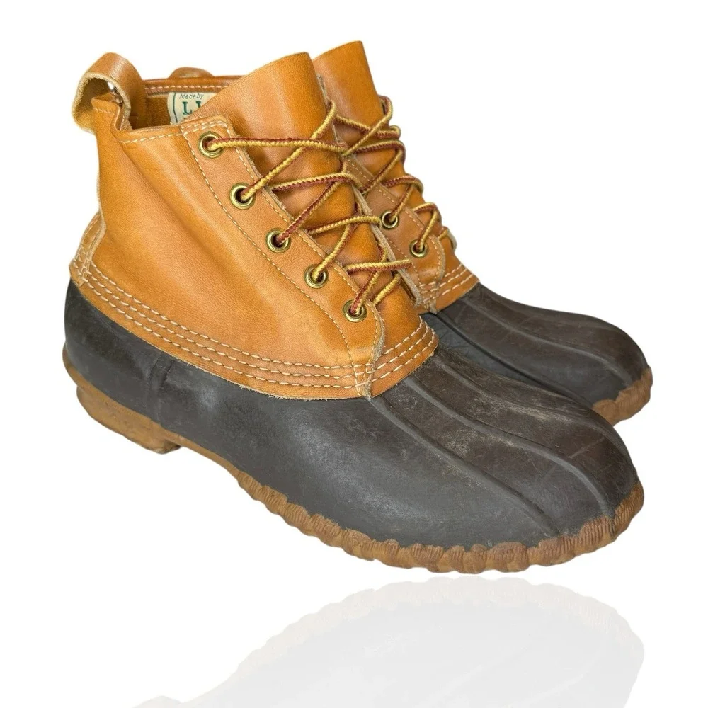 Vintage LL Bean Maine Hunting Shoe 70's‎ 80's USA Made Leather Brown Tan Size 8